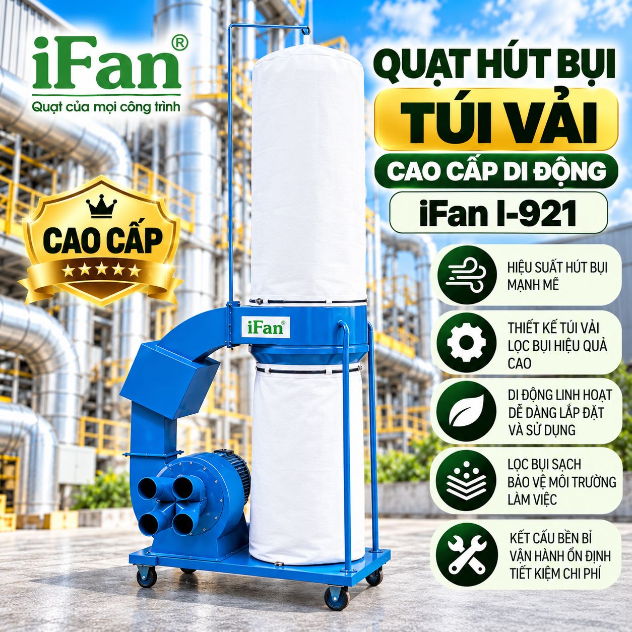 Quạt hút bụi túi vải cao cấp di động iFan I-921
